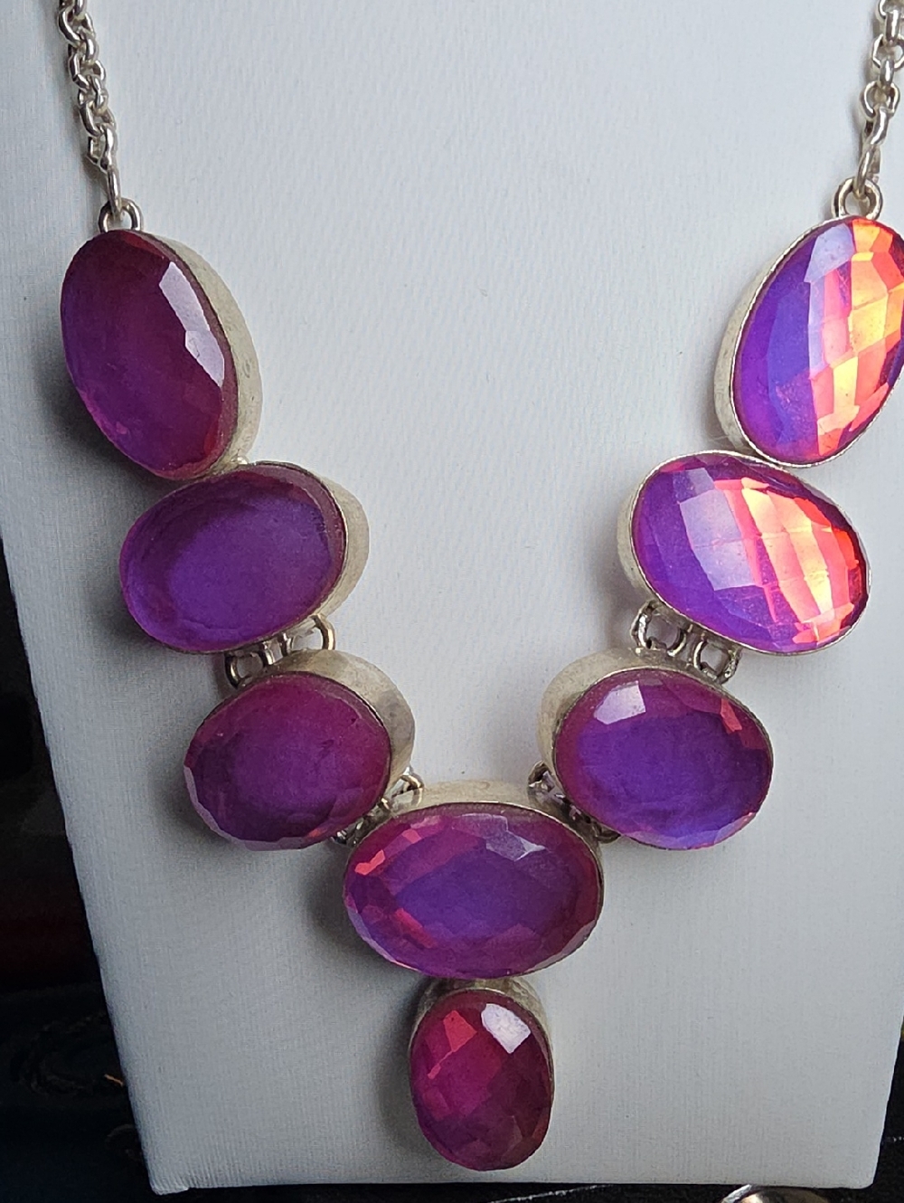 Vintage Estate Purple Faceted Bib Statement Necklace Sterling Silver 925